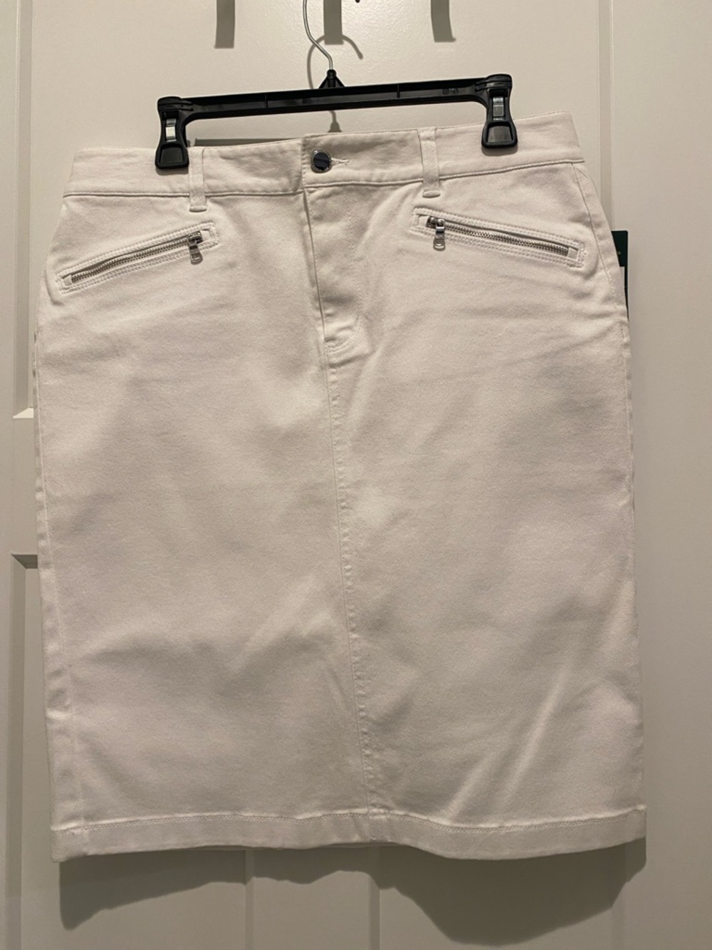 LRL White Zip-Pocket Denim Skirt